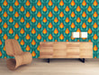 Load image into Gallery viewer, Vintage retro floral blue and orange geometric fabric peel and stick wallpaper
