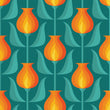 Load image into Gallery viewer, Vintage retro floral blue and orange geometric fabric peel and stick wallpaper
