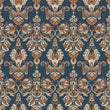 Load image into Gallery viewer, Victorian blue and orange floral damask fabric peel and stick wallpaper
