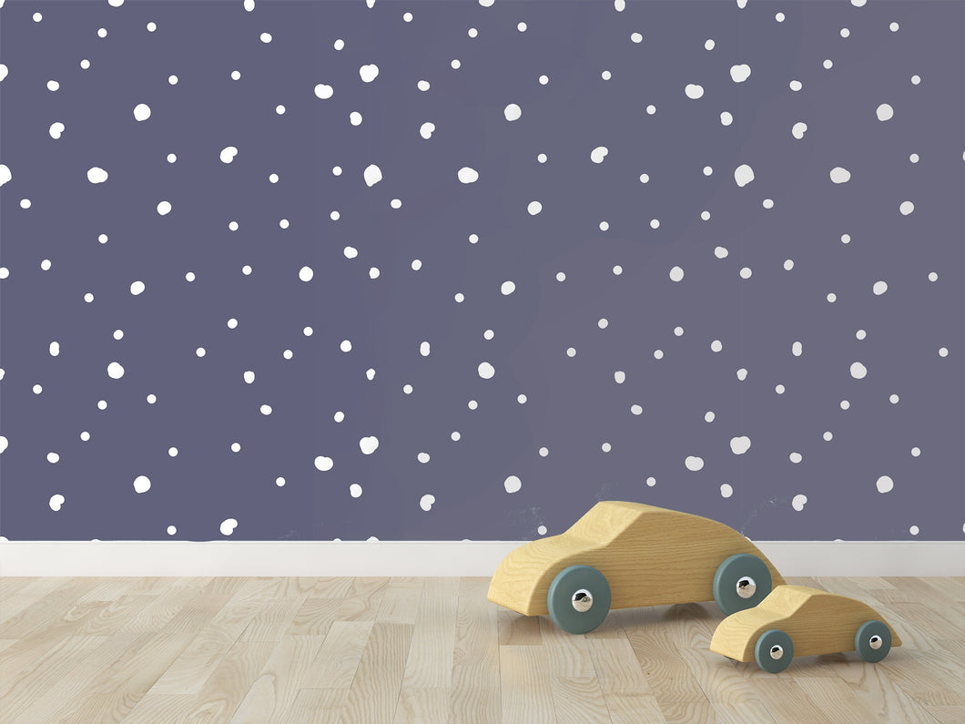 Grey and white Scandinavian Nordic polka dot fabric peel and stick wallpaper