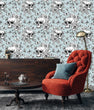 Load image into Gallery viewer, Blue skull and butterfly botanical gothic fabric peel and stick wallpaper
