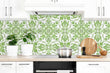 Load image into Gallery viewer, Green botanical geometric tile fabric peel and stick wallpaper
