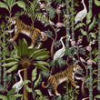 Load image into Gallery viewer, Black and green rainforest Jungle animals fabric peel and stick wallpaper
