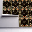 Load image into Gallery viewer, Victorian black dragonfly floral fabric peel and stick wallpaper
