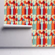 Load image into Gallery viewer, Eclectic retro colorful bar fabric peel and stick wallpaper
