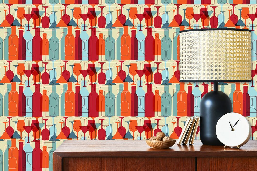 Eclectic retro colorful bar fabric peel and stick wallpaper