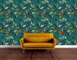 Load image into Gallery viewer, Blue tropical coastal botanical fabric peel and stick wallpaper
