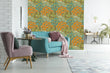 Load image into Gallery viewer, Art Nouveau antique blue and orange fabric peel and stick wallpaper
