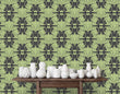 Load image into Gallery viewer, Antique Victorian geometric blue and green fabric peel and stick wallpaper
