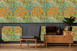 Load image into Gallery viewer, Art Nouveau antique blue and orange fabric peel and stick wallpaper
