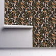 Load image into Gallery viewer, Dark botanical mushroom fabric peel and stick wallpaper on wall partially rolled up
