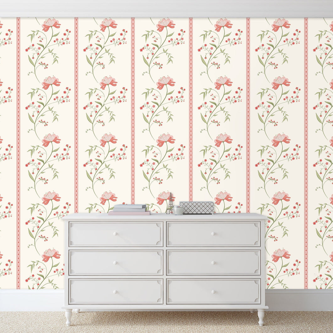 Addie Street Pink Vintage Floral Peel and Stick Wallpaper