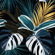 Load image into Gallery viewer, Dark botanical tropical palm leaves fabric peel and stick wallpaper sample
