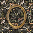 Load image into Gallery viewer, Dark cottage core mushroom and forest animals fabric peel and stick wallpaper with gold mirror
