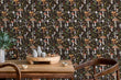 Load image into Gallery viewer, Dark botanical mushroom fabric peel and stick wallpaper in room with dining table and chairs
