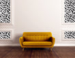Load image into Gallery viewer, Black and white leopard print fabric peel and stick wallpaper on wall with yellow love seat
