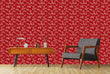 Load image into Gallery viewer, Red antique Victorian floral fabric peel and stick wallpaper in room with table and chair
