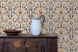Load image into Gallery viewer, Antique Victorian floral damask fabric peel and stick wallpaper with cabinet and water pitcher
