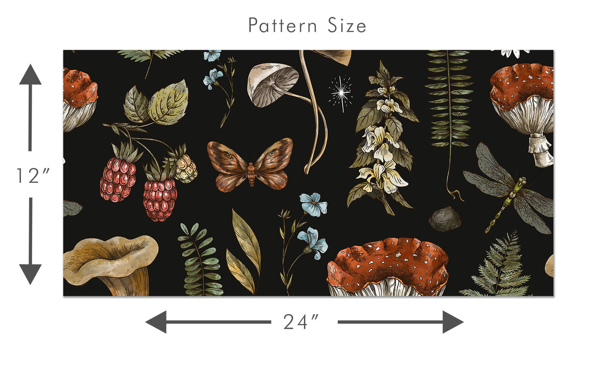Addle Gardens Black Botanical Cottagecore Wallpaper – Pickwick and Elm