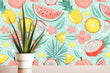 Load image into Gallery viewer, Tropical summer fruit fabric peel and stick wallpaper with plant
