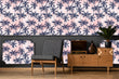 Load image into Gallery viewer, Vintage retro palm tree pink and blue fabric peel and stick wallpaper in room with cabinet and chair
