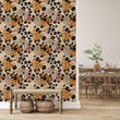 Load image into Gallery viewer, Tropical jungle palm leaves and cheetah print fabric peel and stick wallpaper with bench and baskets
