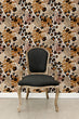 Load image into Gallery viewer, Tropical jungle palm leaves and cheetah print fabric peel and stick wallpaper with black chair
