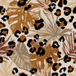 Load image into Gallery viewer, Tropical jungle palm leaves and cheetah print fabric peel and stick wallpaper sample
