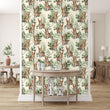 Load image into Gallery viewer, Watercolor forest bunny rabbit fabric peel and stick wallpaper with table and vases
