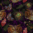 Load image into Gallery viewer, Owls keys and butterflies dark cottagecore fabric peel and stick wallpaper sample
