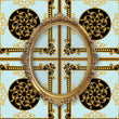 Load image into Gallery viewer, Gold and blue elegant Victorian antique fabric peel and stick wallpaper with gold mirror on wall
