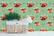 Load image into Gallery viewer, Victorian antique teapot and teacup fabric peel and stick wallpaper with basket with plant
