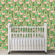 Load image into Gallery viewer, Vintage retro tropical flamingo fabric peel and stick wallpaper in nursery with crib
