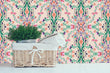 Load image into Gallery viewer, Victorian antique pink floral damask fabric peel and stick wallpaper with basket and plant
