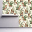 Load image into Gallery viewer, Watercolor forest bunny rabbit fabric peel and stick wallpaper on wall partially rolled up
