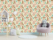 Load image into Gallery viewer, Cute tropical sloth kid&#39;s fabric peel and stick wallpaper in kid&#39;s room with chair and stuffed animals
