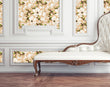 Load image into Gallery viewer, Victorian antique floral botanical fabric peel and stick wallpaper with white sofa
