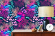 Load image into Gallery viewer, Neon nautical tropical fish fabric peel and stick wallpaper with cabinet, lamp and clock

