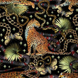 Load image into Gallery viewer, Black tropical cheetah print fabric peel and stick wallpaper sample
