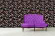 Load image into Gallery viewer, Dark flower garden fabric peel and stick wallpaper with purple sofa
