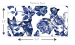 Load image into Gallery viewer, Blue cat and flower toile fabric peel and stick wallpaper pattern size graphic

