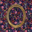 Load image into Gallery viewer, Dark gothic skeleton floral purple fabric peel and stick wallpaper with gold mirror
