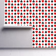 Load image into Gallery viewer, Black and red deck of cards eclectic fabric peel and stick wallpaper on wall partially rolled up
