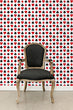 Load image into Gallery viewer, Black and red deck of cards eclectic fabric peel and stick wallpaper with black chair

