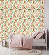 Load image into Gallery viewer, Cute tropical sloth kid&#39;s fabric peel and stick wallpaper in kid&#39;s room with bed
