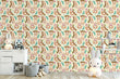 Load image into Gallery viewer, Cute tropical sloth kid&#39;s fabric peel and stick wallpaper in kids room with kids toys and chest
