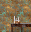 Load image into Gallery viewer, Blue and gold antique Victorian painted elegant fabric peel and stick with table and gold bottles
