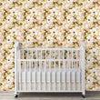 Load image into Gallery viewer, Victorian antique floral botanical fabric peel and stick wallpaper with crib in nursery

