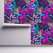 Load image into Gallery viewer, Neon nautical tropical fish fabric peel and stick wallpaper on wall partially rolled up
