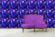Load image into Gallery viewer, Blue moody tropical nautical jellyfish fabric peel and stick wallpaper with purple sofa

